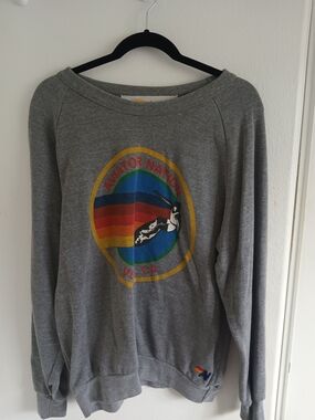 Aviator Nation Gray Crewneck Sweatshirt with Rainbow Surf Logo